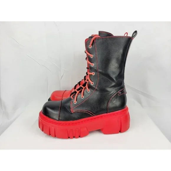 Current Mood x Dolls Kill Mid Calf Platform Goth Rave Boots Womens 9 M CM21-367 - Picture 8 of 10